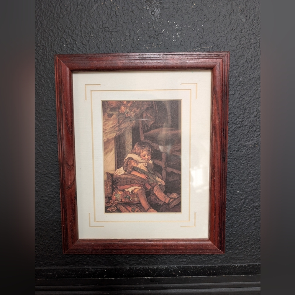 Vintage Children Dreaming of Toys Fine Print by Impulse Designs in Cherry Wood